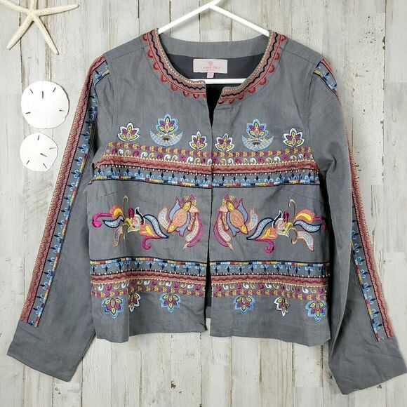 Laurie Felt Embroidered Bead Jacket Gray Size Medium - Picture 11 of 12
